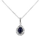 9ct White Gold 0.36cts Diamond And Sapphire Pear Cut Pendant And 18" Chain
