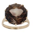 9ct Yellow Gold Large Smoky Quartz Single Stone Ring