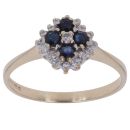 9ct Yellow Gold 0.20ct Brilliant Cut Diamond and Sapphire Cluster Ring