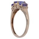 9ct Yellow Gold 0.10ct Diamond And Tanzanite Three Stone Ring