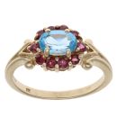 9ct Yellow Gold Aquamarine Multi Gemstone Cluster Ring