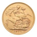 1905 Edward VII Large Head Australia Full Sovereign Coin