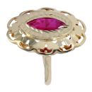 14ct Yellow Gold Red Stone Set Flower Ring