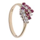 9ct Yellow Gold 0.15ct Diamond and Ruby Striped Cluster Ring