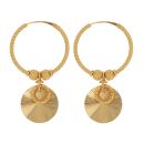 22ct Yellow Gold Diamond Cut Drop Hoop Earrings