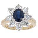 18ct Yellow Gold 1.31ct Brilliant Cut Diamond and Sapphire Cluster Ring