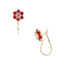 Children's 14ct Yellow Gold Cubic Zirconia And Red Enamel Flower Drop Earrings