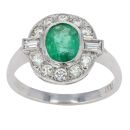 Platinum Diamond And Emerald Oval Cluster Ring