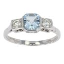 Platinum Diamond Aquamarine Trilogy Ring