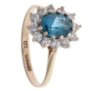 9ct Yellow Gold Colourless and Blue Cubic Zirconia Cluster Ring