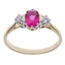 9ct Yellow Gold Created Ruby and Cubic Zirconia Three Stone Ring