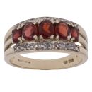 9ct Yellow Gold 0.03ct Diamond and Garnet Three Row Ring