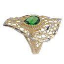 14ct Yellow And White Gold Cubic Zirconia And Green Stone Set Ring