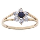 9ct Yellow Gold Sapphire and Cubic Zirconia Cluster Ring