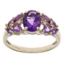 9ct Yellow Gold 0.02ct Diamond and Amethyst Cluster Ring