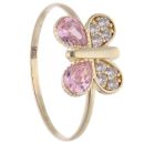 14ct Yellow Gold Cubic Zirconia & Pink Gemstone Butterfly Ring