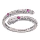 9ct White Gold 0.01ct Diamond and Ruby Snake Ring