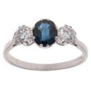 18ct White Gold 0.55ct Brilliant Cut Diamond and Sapphire Three Stone Ring