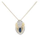18ct Yellow Gold Sapphire and 0.05ct Diamond Pendant and Chain 18"
