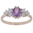 9ct Yellow Gold Cubic Zirconia and Amethyst Cluster Ring