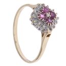 9ct Yellow Gold 0.20ct Diamond and Ruby Cluster Ring