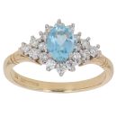 18ct Yellow Gold 0.35ct Brilliant Cut Diamond and Aquamarine Cluster Ring