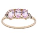 9ct Yellow Gold Cubic Zirconia and Pink Topaz Three Stone Ring