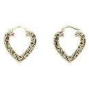 9ct Yellow Gold Patterned Heart Creole Earrings
