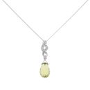 14ct White Gold 0.03ct Diamond And Green Gemstone Pendant And Chain 18"