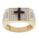14ct Yellow Gold Cubic Zirconia Black Cross Ring