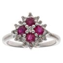 9ct White Gold 0.47ct Brilliant Cut Diamond And Ruby Cluster Ring