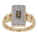 14ct Yellow Gold Monaco Classic Alternate Flex Pave Link Cubic Zirconia Signet Ring
