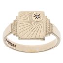 9ct Yellow Gold 0.01ct Diamond Patterned Signet Ring