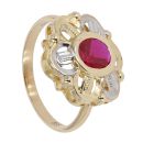 14ct Yellow And White Gold Red Stone Set Flower Ring