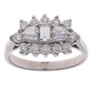 18ct White Gold 1.00ct Brilliant and Baguette Cut Diamond Cluster Ring