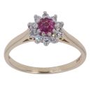 9ct Yellow Gold 0.20ct Diamond and Ruby Cluster Ring