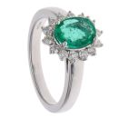 18ct White Gold 0.38ct Brilliant Cut Diamond and Emerald Cluster Ring