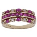 9ct Yellow Gold 0.15ct Diamond and Ruby Fancy Three Row Ring