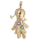 9ct Yellow Gold Moveable Cubic Zirconia Ragdoll Pendant