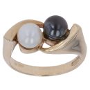 9ct Yellow Gold White and Grey Pearl Two Stone Ring