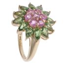 14ct Yellow Gold Pink Sapphire and Peridot Cluster Ring