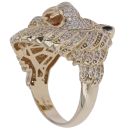 9ct Yellow Gold Cubic Zirconia and Onyx Lion Ring