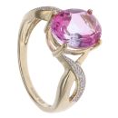 9ct Yellow Gold 0.05ct Diamond and Pink Topaz Single Stone Ring