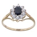 9ct Yellow Gold Cubic Zirconia and Sapphire Cluster Ring