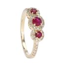 9ct Yellow Gold Diamond And Ruby Triple Cluster Ring by Anya Belle