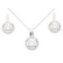 Sterling Silver Cubic Zirconia Halo Pendant and Earring Set