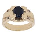 14ct Yellow Gold Cubic Zirconia And Blue Gemstone Signet Ring
