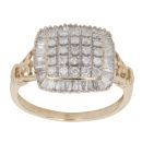 9ct Yellow Gold 0.75ct Brilliant and Baguette Cut Diamond Cluster Ring