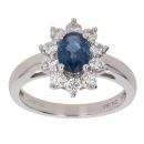 18ct White Gold 0.63ct Brilliant Cut Diamond and Sapphire Cluster Ring