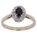 9ct Yellow Gold 0.10ct Diamond and Sapphire Cluster Ring